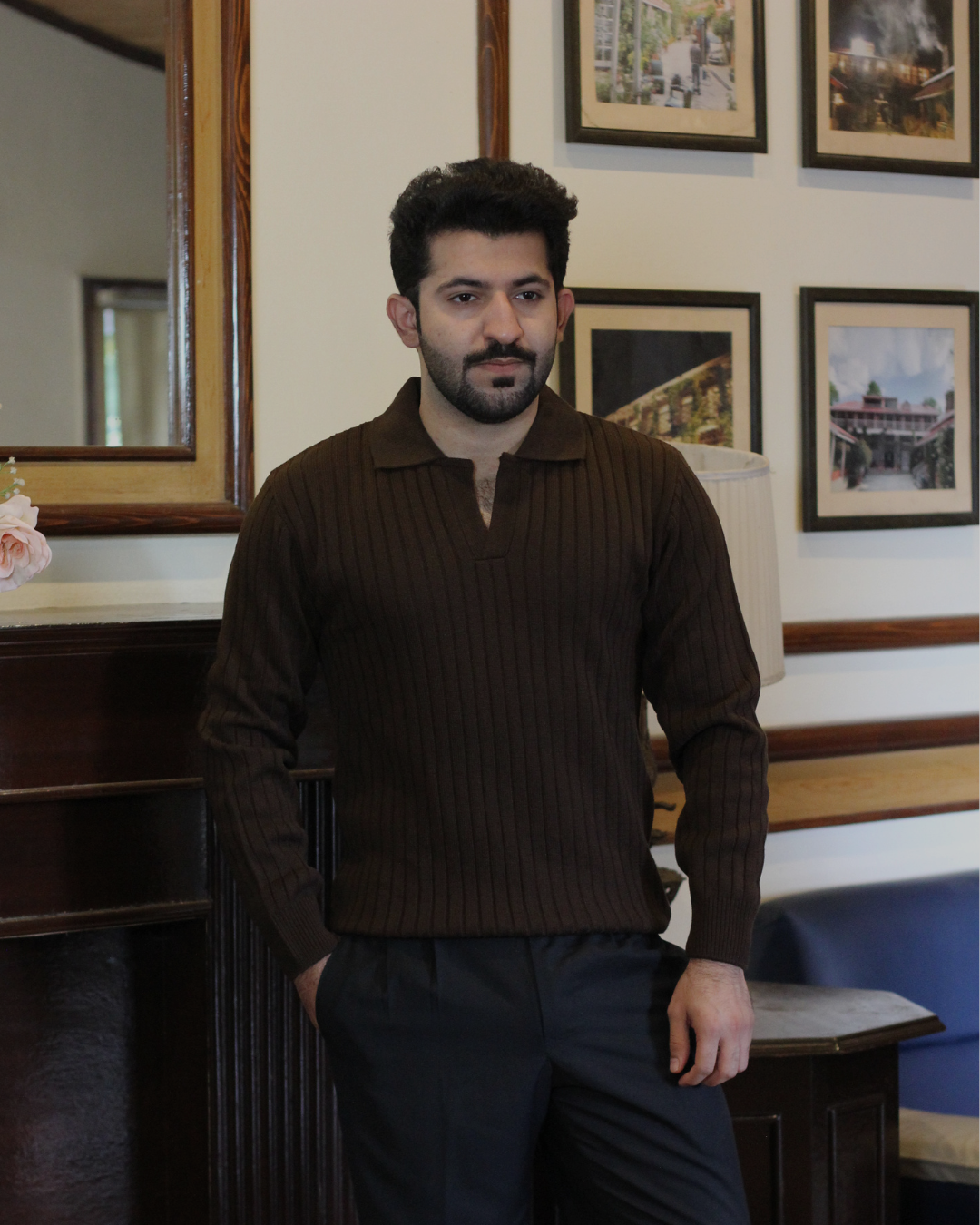 Textured Black Collar Sweater