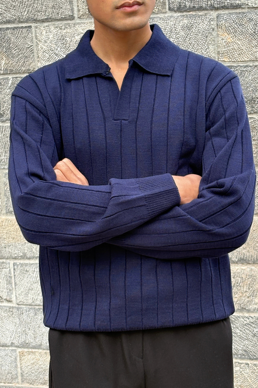 Rib Knit Polo Sweater