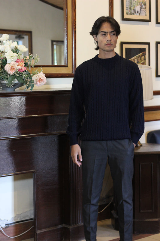 Cable Knit Navy Sweater