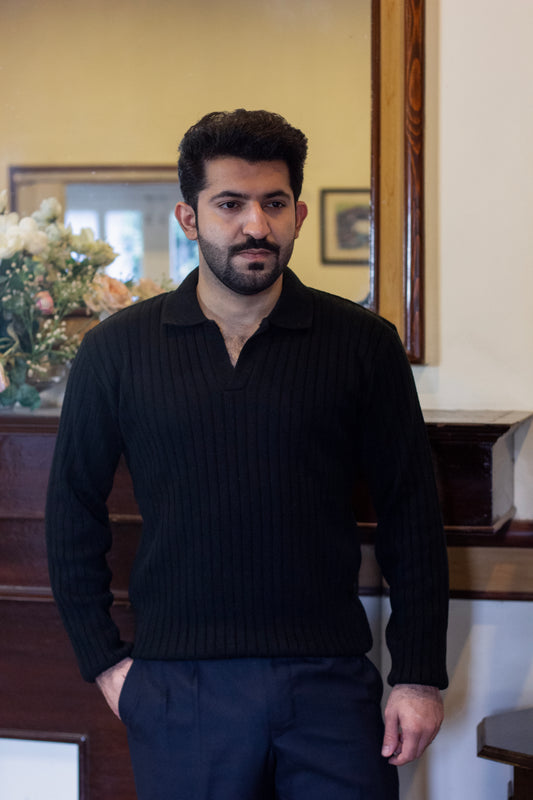 Textured Black Collar Sweater