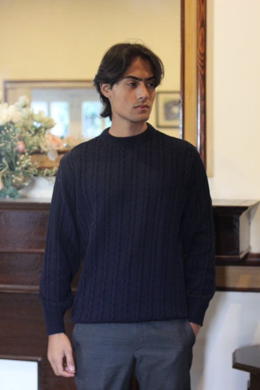 Cable Knit Navy Sweater