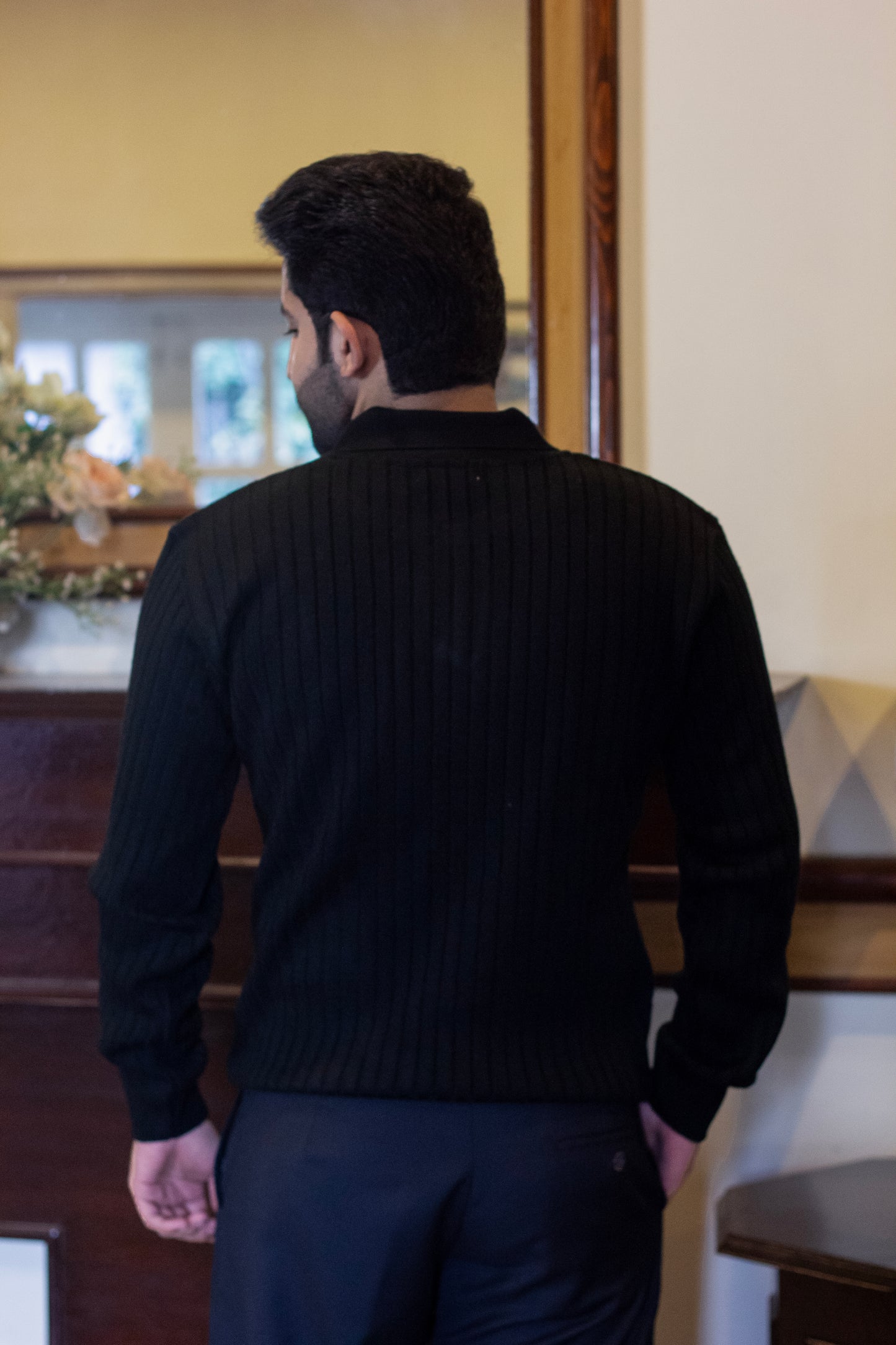 Textured Black Collar Sweater