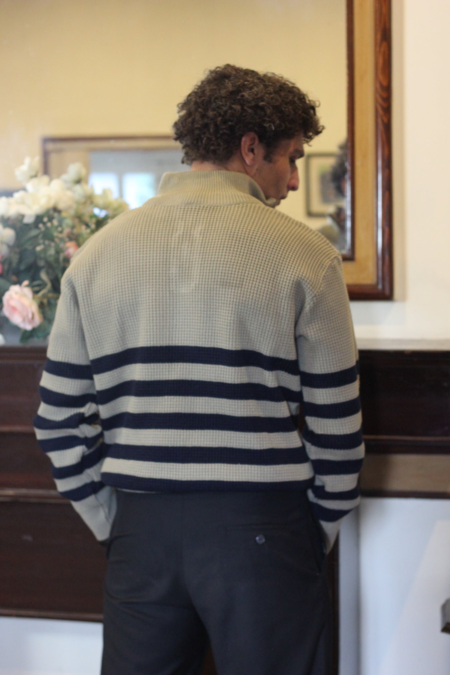 Striped Quarter Zipper Olive