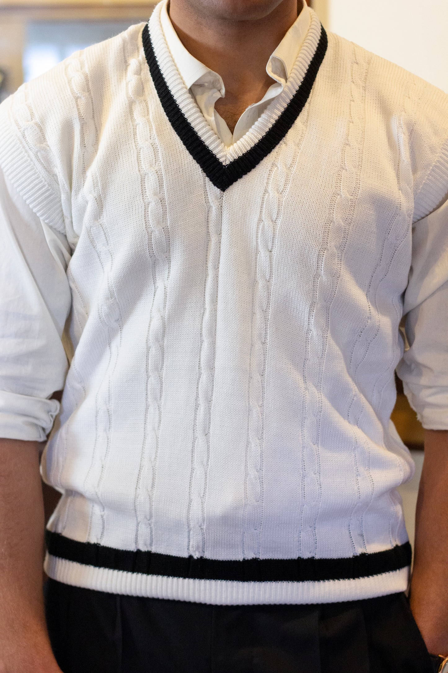 Cable Knit Sleeveless Sweater White