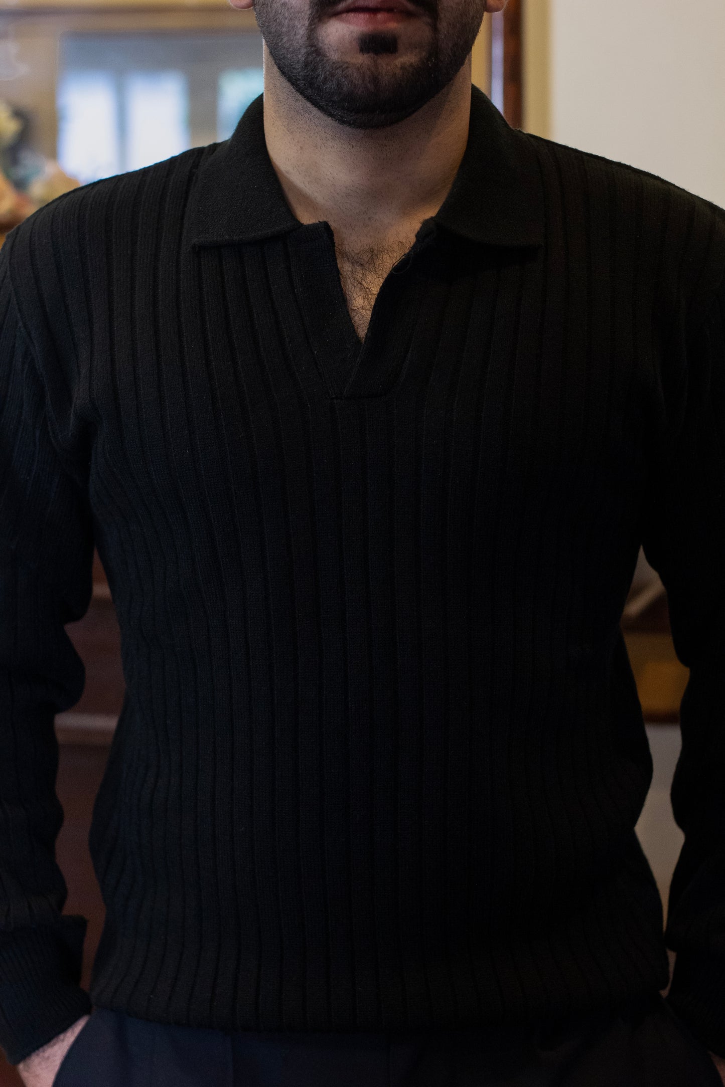 Textured Black Collar Sweater